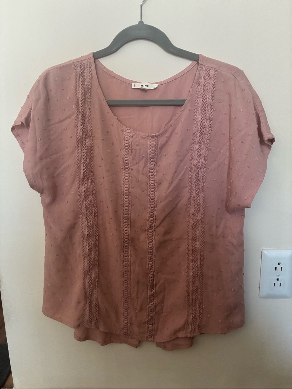 MINE Blush Pink Lace-Panel Short Sleeve Blouse
